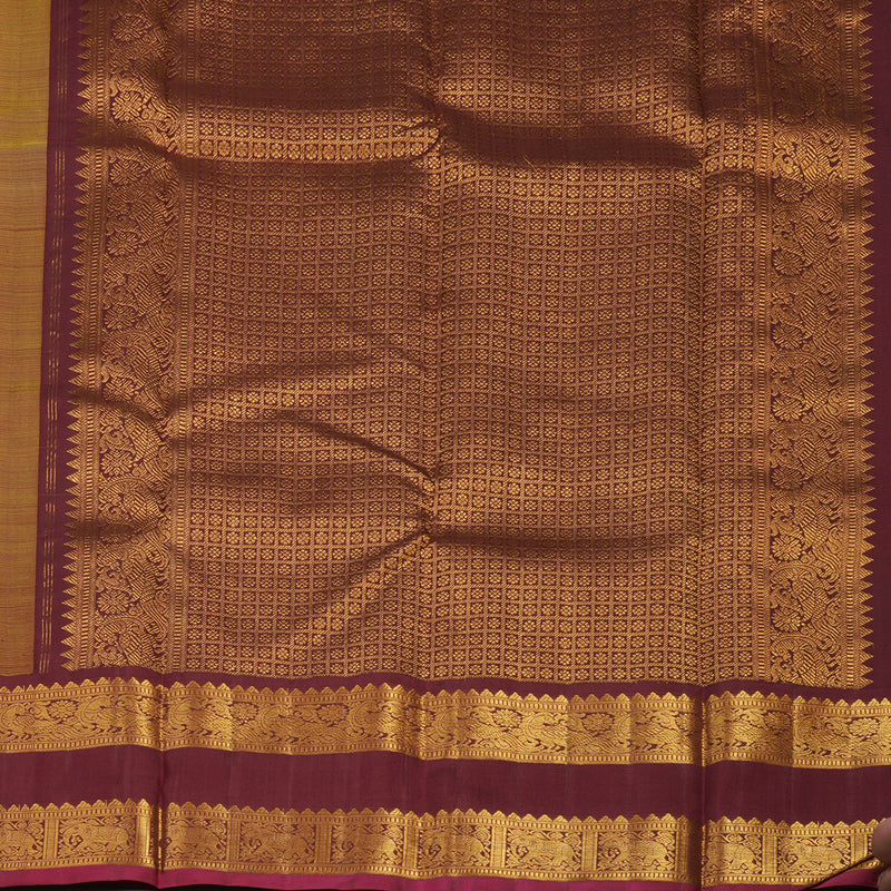 Hayagrivas Handloom Mango Orange Kanjivaram Silk Saree with Dark Maroon Border KBE1296J1-2