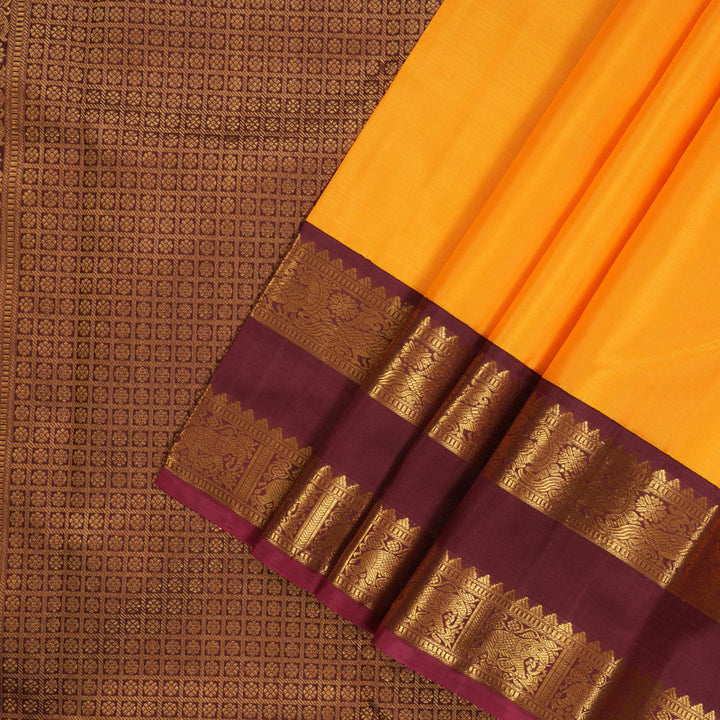 Hayagrivas Handloom Mango Orange Kanjivaram Silk Saree with Dark Maroon Border KBE1296J1-2