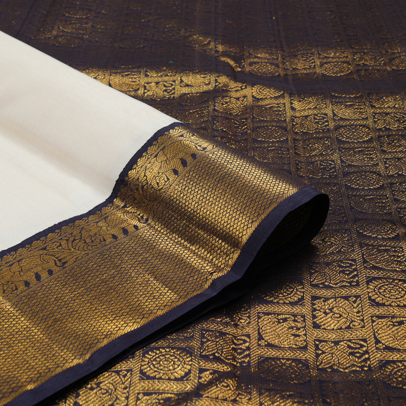 Hayagrivas Handloom Half White Kanjivaram Silk Saree with Nagapazham Border KBE1296J1-3
