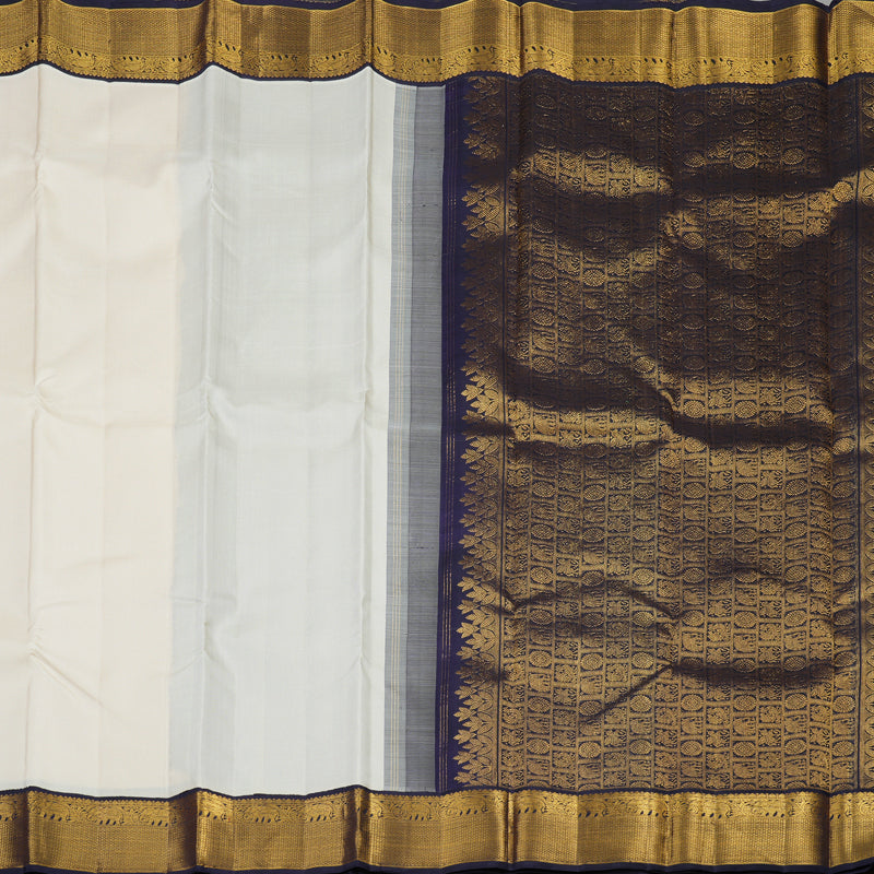 Hayagrivas Handloom Half White Kanjivaram Silk Saree with Nagapazham Border KBE1296J1-3