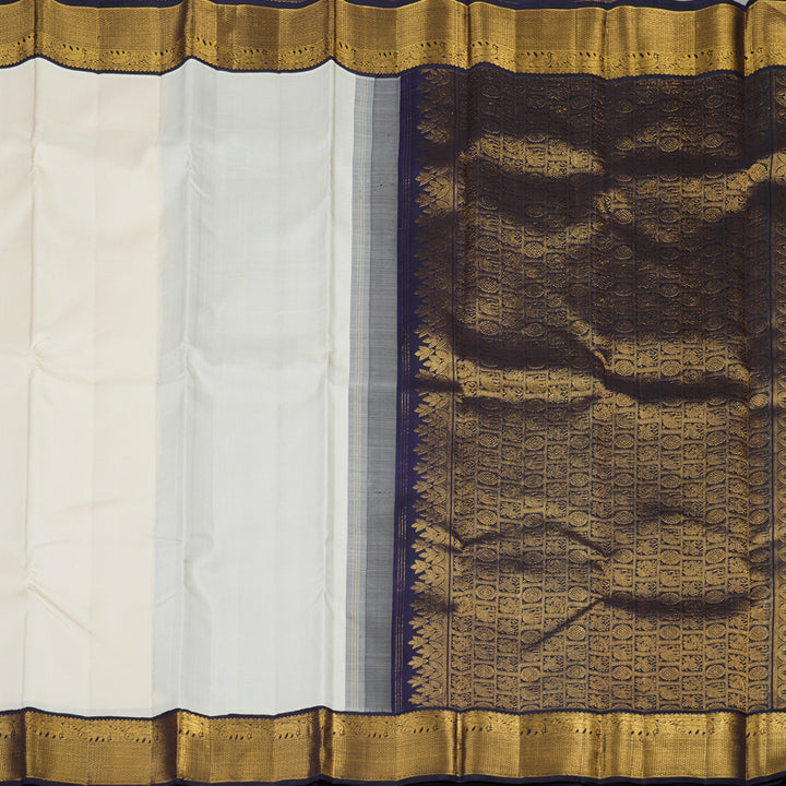 Hayagrivas Handloom Half White Kanjivaram Silk Saree with Nagapazham Border KBE1296J1-3