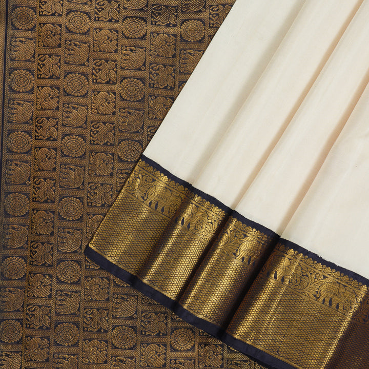 Hayagrivas Handloom Half White Kanjivaram Silk Saree with Nagapazham Border KBE1296J1-3