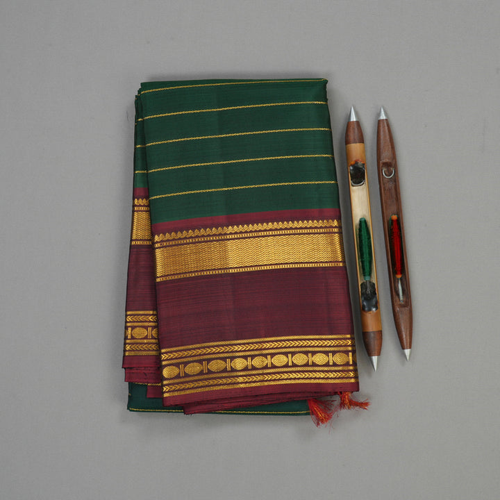 Hayagrivas Handloom Bottle Green Kanjivaram Silk Saree with Araku Maroon border KBE1462J1-1