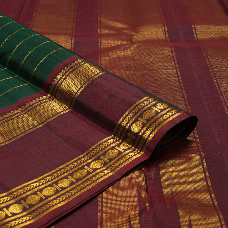 Hayagrivas Handloom Bottle Green Kanjivaram Silk Saree with Araku Maroon border KBE1462J1-1