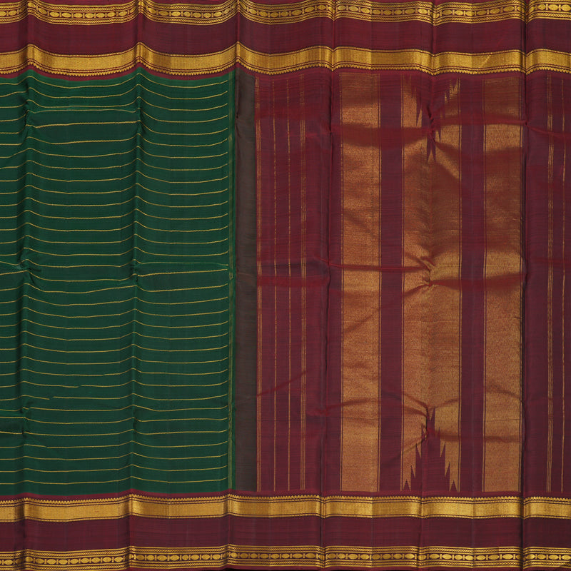 Hayagrivas Handloom Bottle Green Kanjivaram Silk Saree with Araku Maroon border KBE1462J1-1