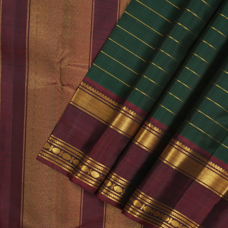Hayagrivas Handloom Bottle Green Kanjivaram Silk Saree with Araku Maroon border KBE1462J1-1