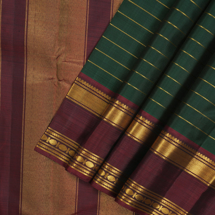 Hayagrivas Handloom Bottle Green Kanjivaram Silk Saree with Araku Maroon border KBE1462J1-1