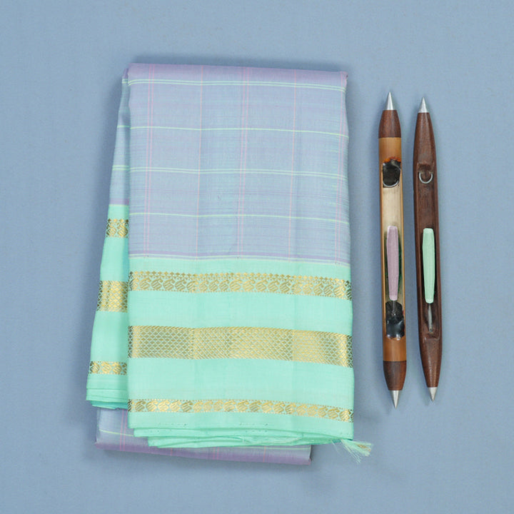 Hayagrivas Handloom Lilac Kanjivaram Silk Saree with Pastel Green Border KBE1299J5-1