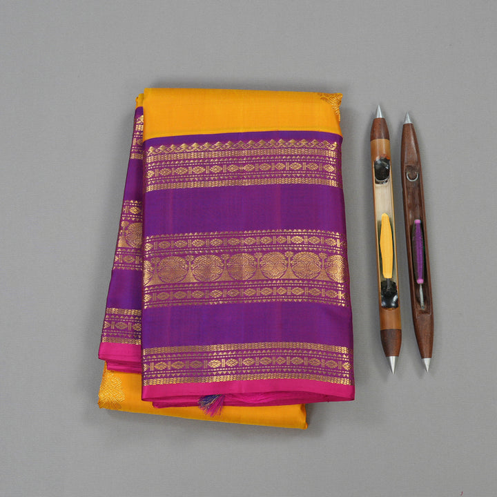Hayagrivas Handloom Pure Kanjivaram Silk Saree in Lustrous Mustard Yellow KBE12D1-2