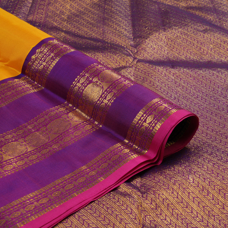 Hayagrivas Handloom Pure Kanjivaram Silk Saree in Lustrous Mustard Yellow KBE12D1-2