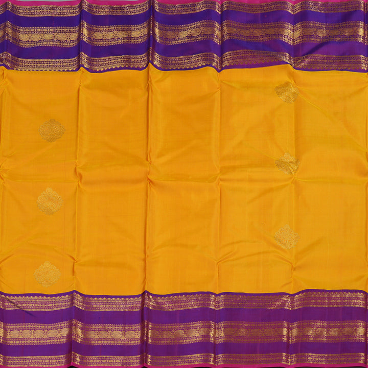 Hayagrivas Handloom Pure Kanjivaram Silk Saree in Lustrous Mustard Yellow KBE12D1-2