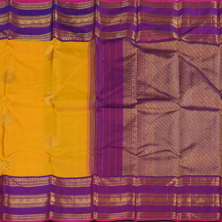 Hayagrivas Handloom Pure Kanjivaram Silk Saree in Lustrous Mustard Yellow KBE12D1-2