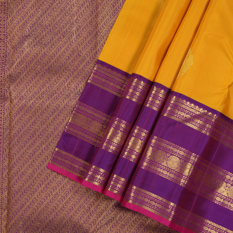 Hayagrivas Handloom Pure Kanjivaram Silk Saree in Lustrous Mustard Yellow KBE12D1-2
