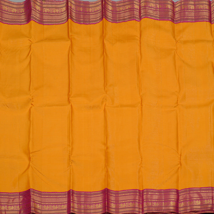 Hayagrivas Mango Yellow Handloom Kanjivaram Silk Saree with Pink Border KBE12D2-1
