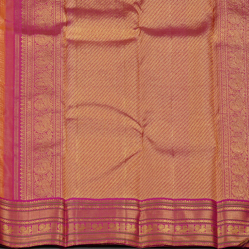 Hayagrivas Mango Yellow Handloom Kanjivaram Silk Saree with Pink Border KBE12D2-1