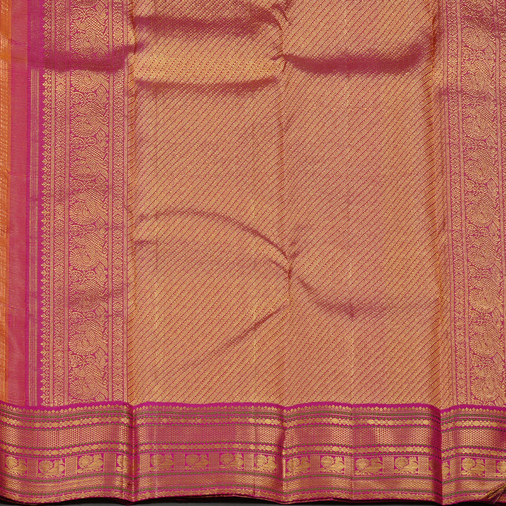 Hayagrivas Mango Yellow Handloom Kanjivaram Silk Saree with Pink Border KBE12D2-1
