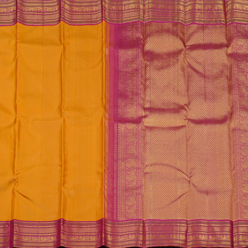 Hayagrivas Mango Yellow Handloom Kanjivaram Silk Saree with Pink Border KBE12D2-1