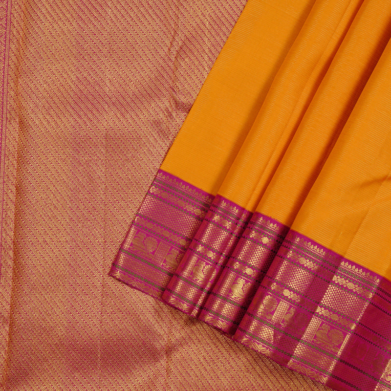 Hayagrivas Mango Yellow Handloom Kanjivaram Silk Saree with Pink Border KBE12D2-1