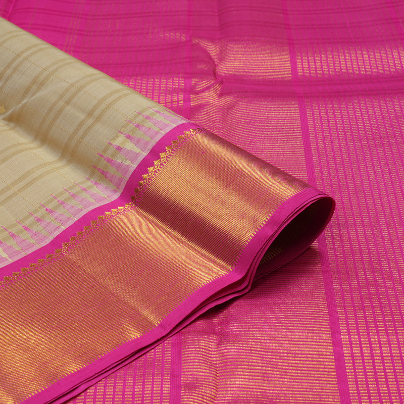 Hayagrivas Timeless Traditional Handloom Silk Saree in Cream with Fuchsia Pink KBE12D4-1