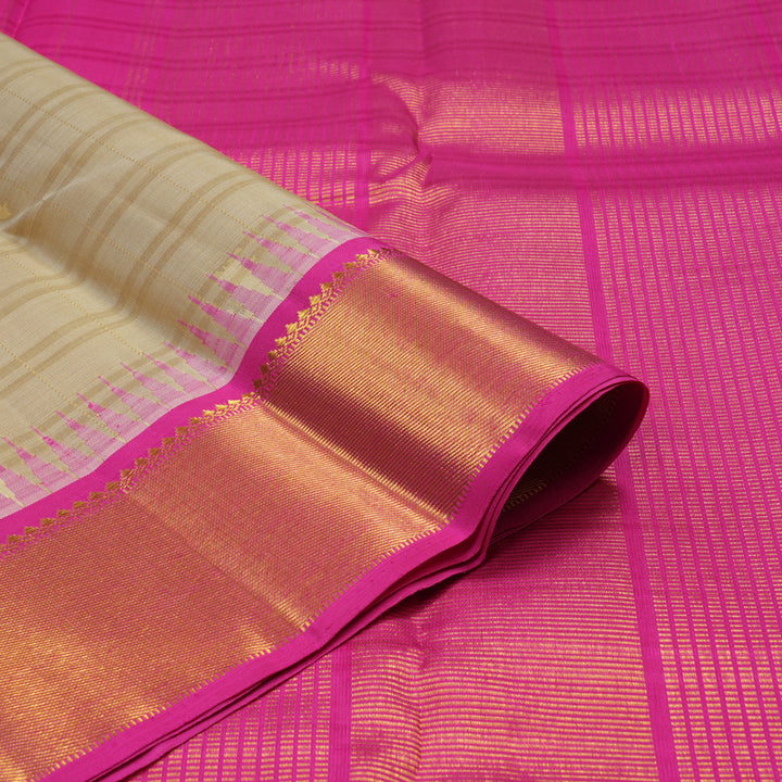 Hayagrivas Timeless Traditional Handloom Silk Saree in Cream with Fuchsia Pink KBE12D4-1