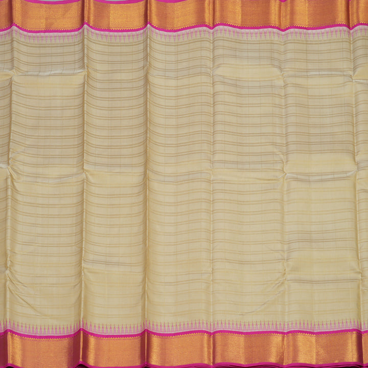 Hayagrivas Timeless Traditional Handloom Silk Saree in Cream with Fuchsia Pink KBE12D4-1