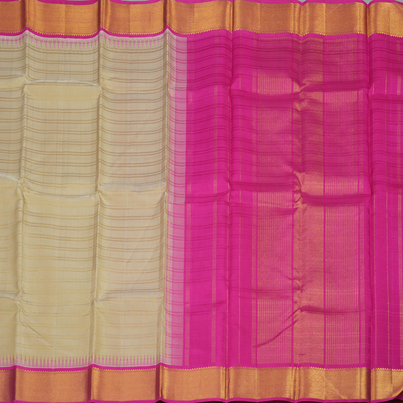 Hayagrivas Timeless Traditional Handloom Silk Saree in Cream with Fuchsia Pink KBE12D4-1