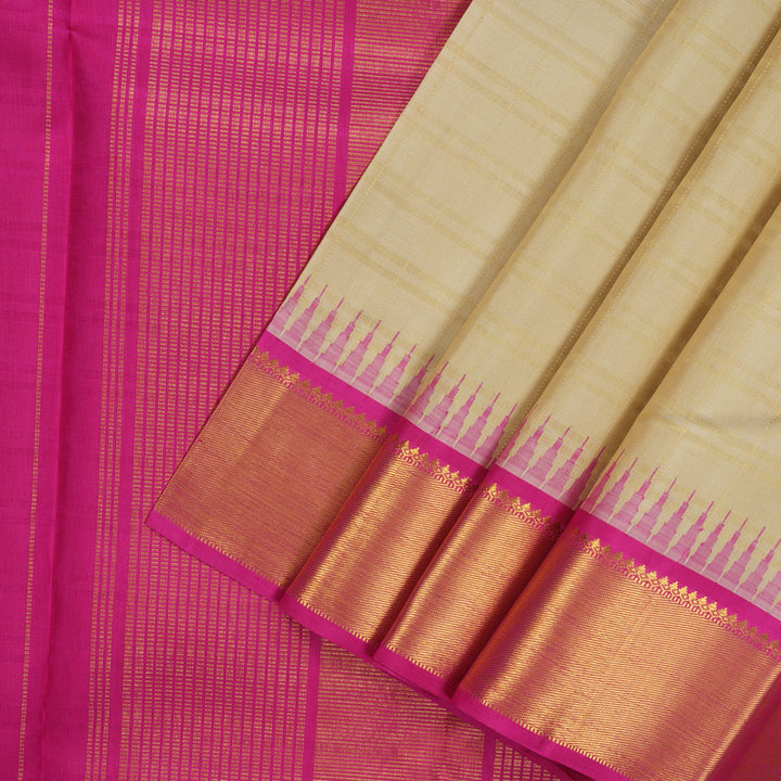 Hayagrivas Timeless Traditional Handloom Silk Saree in Cream with Fuchsia Pink KBE12D4-1