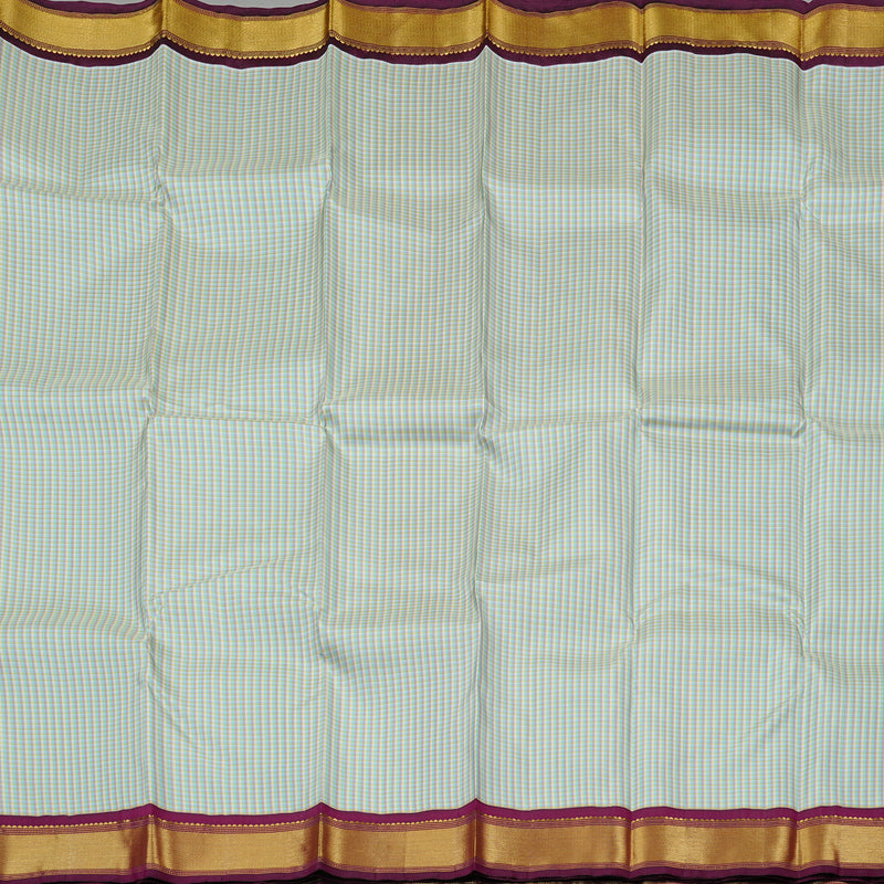 Hayagrivas Multi Colour Checks Handloom Kanjivaram Silk Saree with Dark Purple Border KBE12D6-1