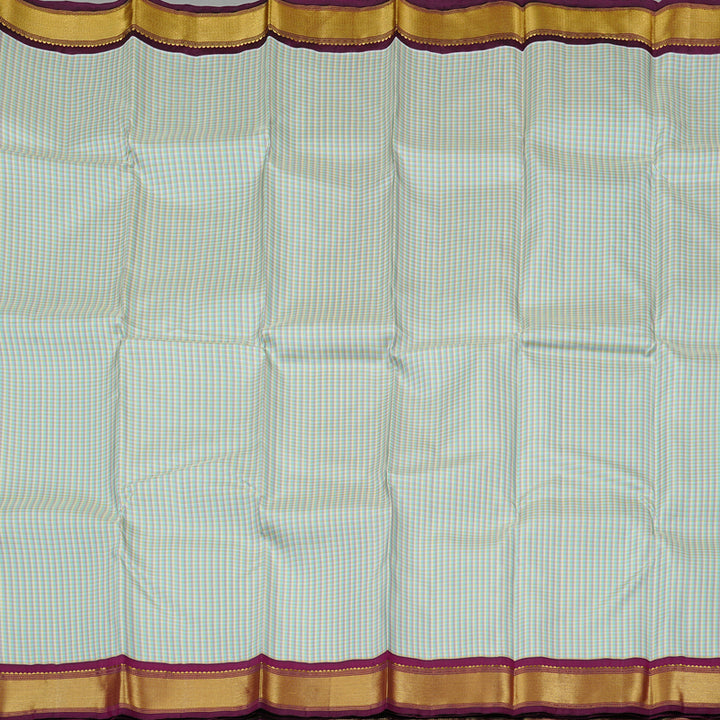 Hayagrivas Multi Colour Checks Handloom Kanjivaram Silk Saree with Dark Purple Border KBE12D6-1