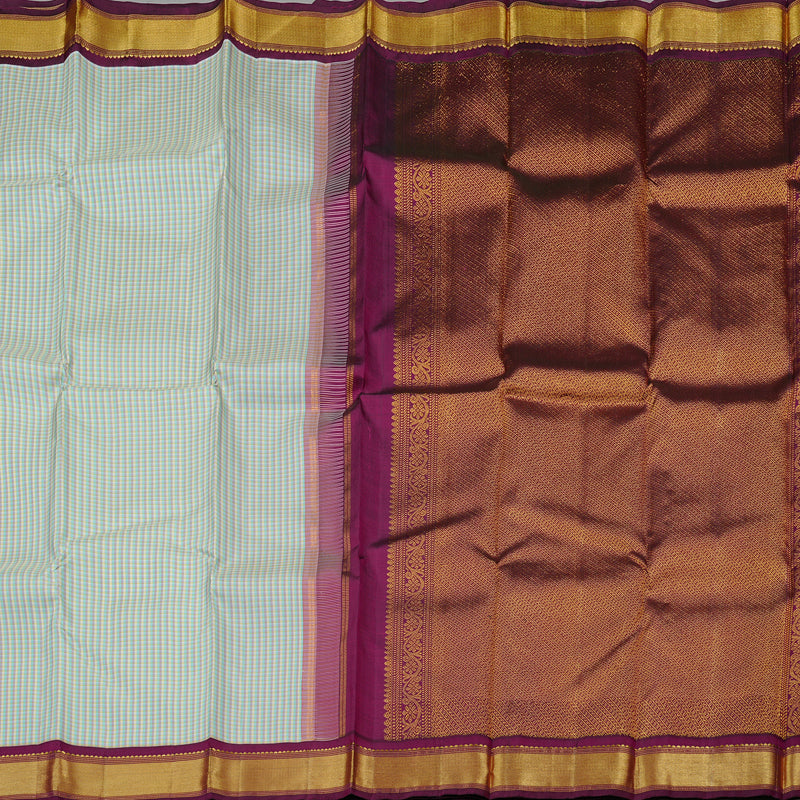 Hayagrivas Multi Colour Checks Handloom Kanjivaram Silk Saree with Dark Purple Border KBE12D6-1