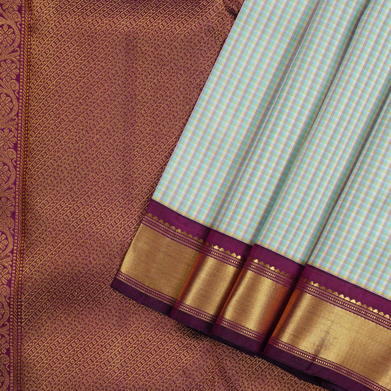 Hayagrivas Multi Colour Checks Handloom Kanjivaram Silk Saree with Dark Purple Border KBE12D6-1