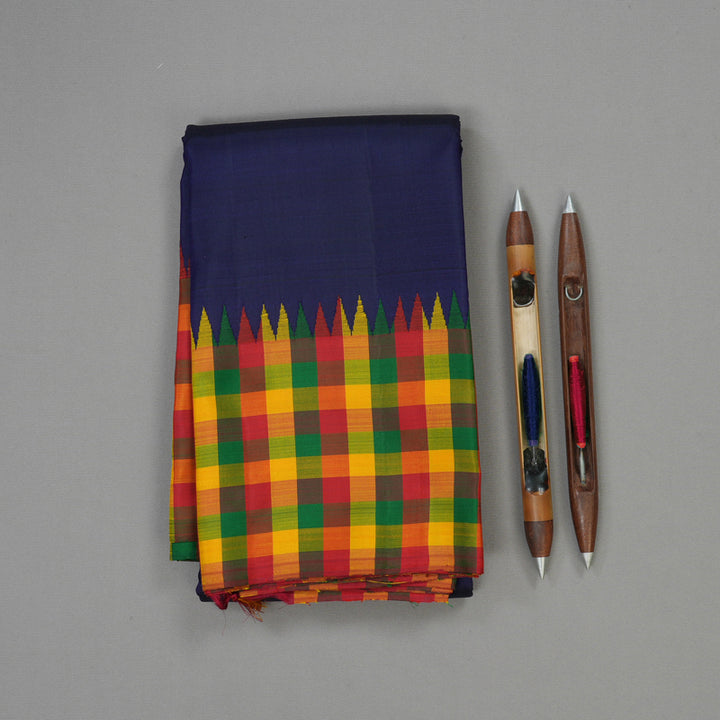 Hayagrivas Handloom Navy Blue Kanjivaram Silk Saree with Multicolour Checks border KBE1300J1-1