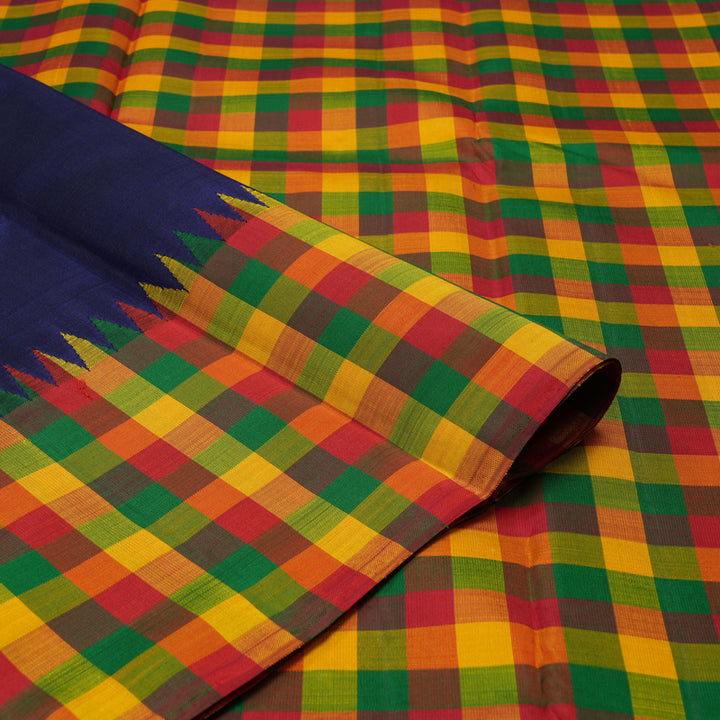 Hayagrivas Handloom Navy Blue Kanjivaram Silk Saree with Multicolour Checks border KBE1300J1-1