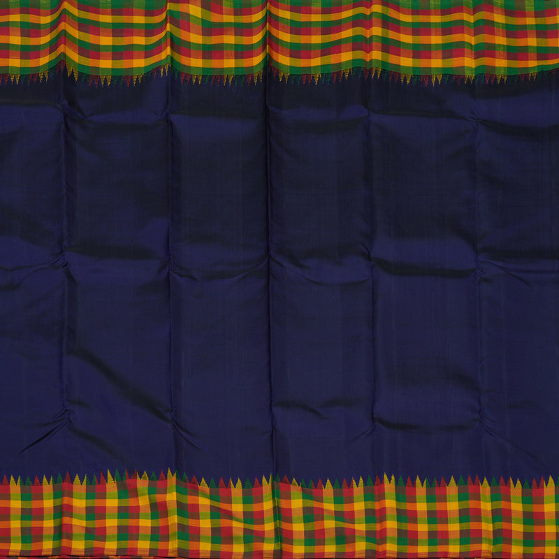 Hayagrivas Handloom Navy Blue Kanjivaram Silk Saree with Multicolour Checks border KBE1300J1-1
