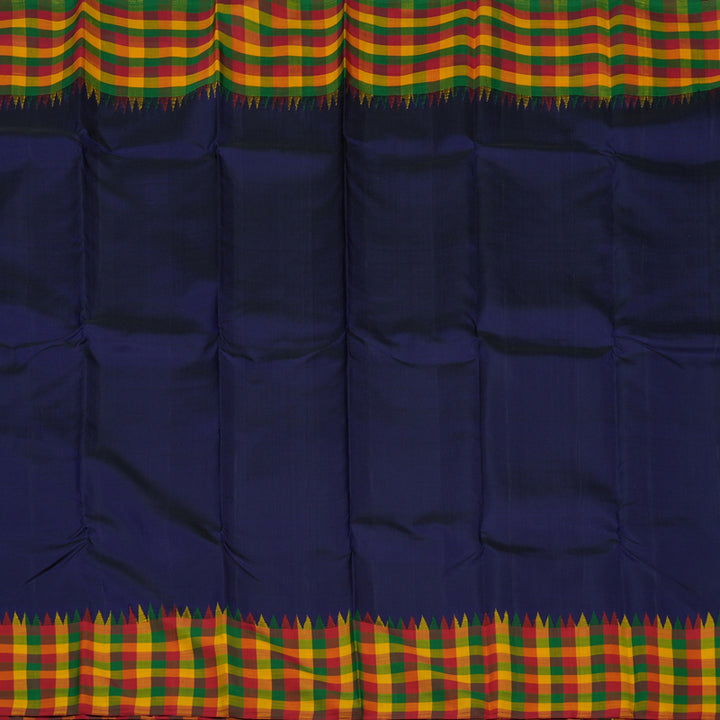 Hayagrivas Handloom Navy Blue Kanjivaram Silk Saree with Multicolour Checks border KBE1300J1-1