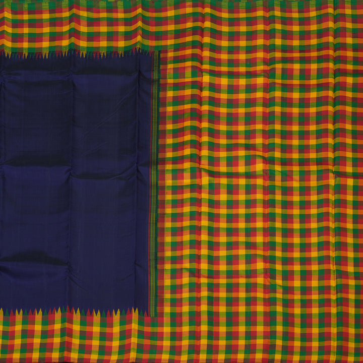 Hayagrivas Handloom Navy Blue Kanjivaram Silk Saree with Multicolour Checks border KBE1300J1-1