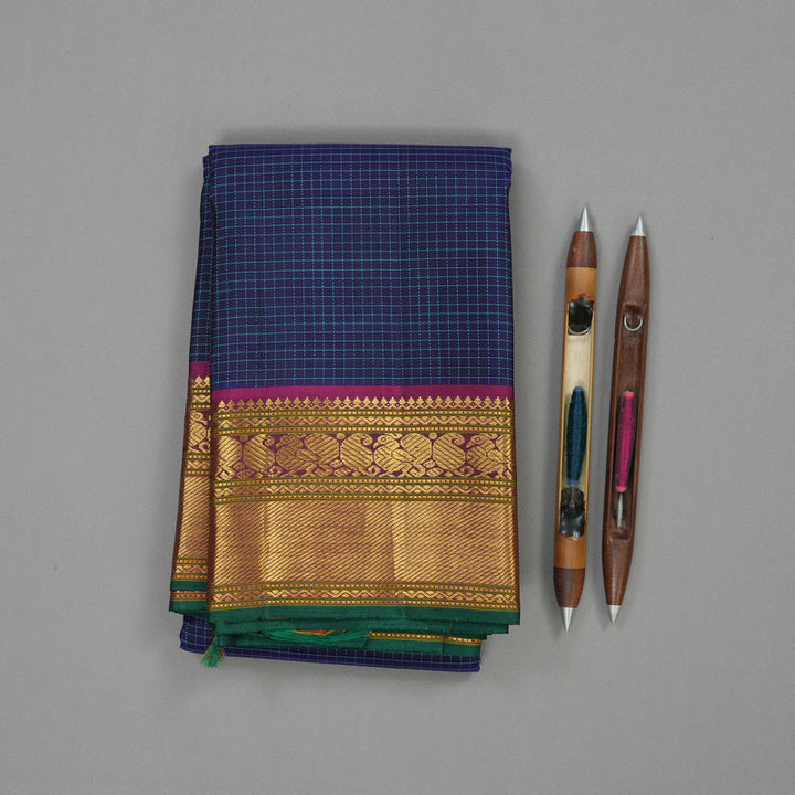 Hayagrivas Handloom Midnight Blue Kanjivaram Silk Saree with Wine Purple Border KBE1300J7-1