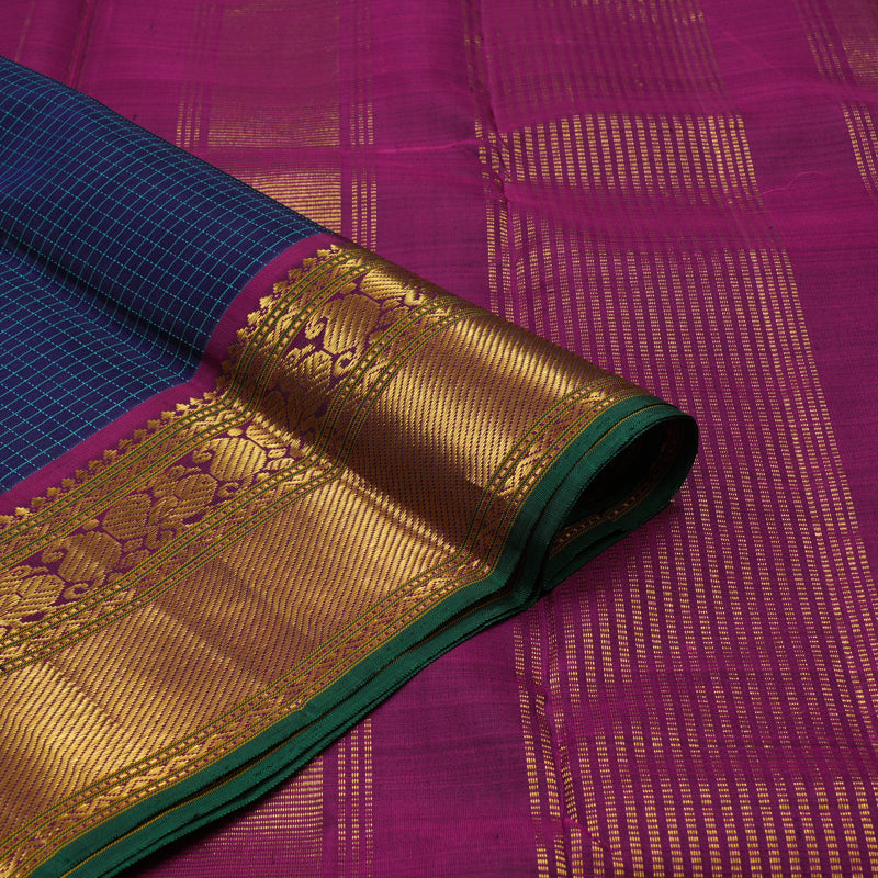 Hayagrivas Handloom Midnight Blue Kanjivaram Silk Saree with Wine Purple Border KBE1300J7-1