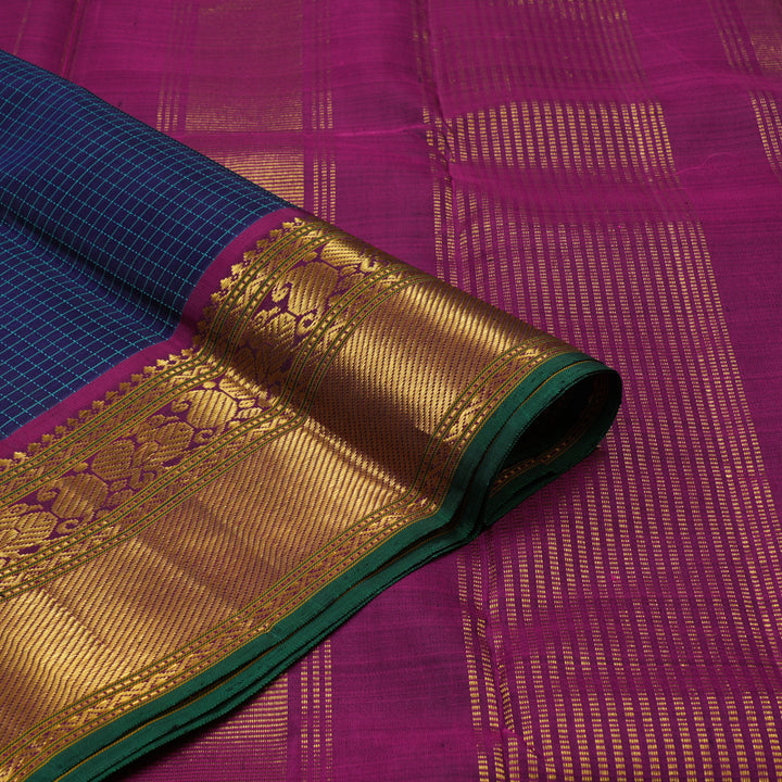 Hayagrivas Handloom Midnight Blue Kanjivaram Silk Saree with Wine Purple Border KBE1300J7-1