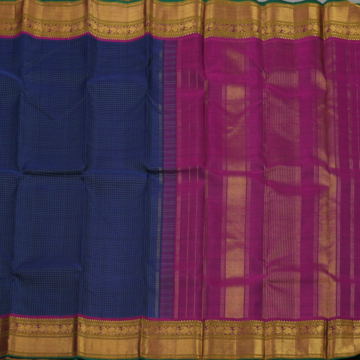 Hayagrivas Handloom Midnight Blue Kanjivaram Silk Saree with Wine Purple Border KBE1300J7-1