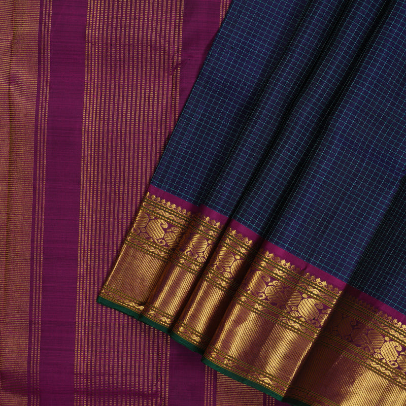Hayagrivas Handloom Midnight Blue Kanjivaram Silk Saree with Wine Purple Border KBE1300J7-1