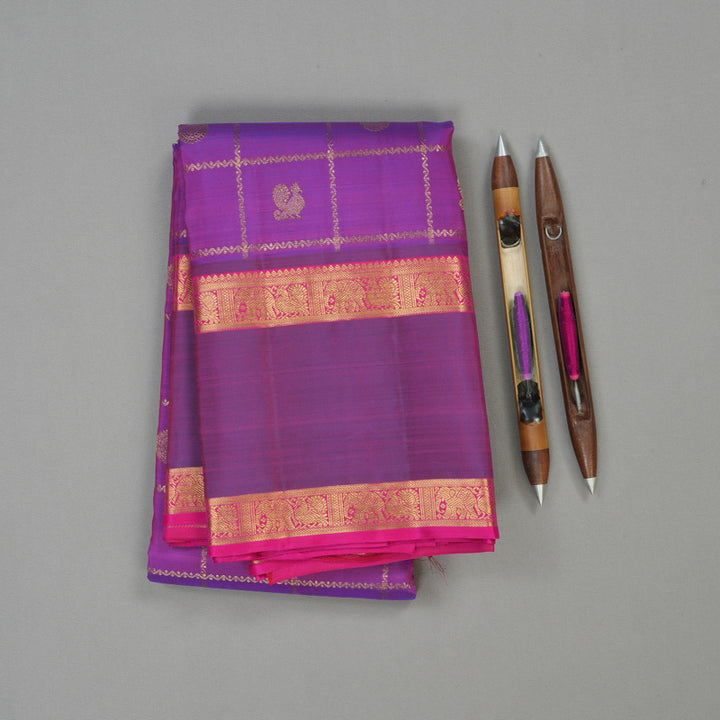 Hayagrivas Handloom Purple Kanjivaram Silk Saree with Dual Tone border KBE1301J3-1