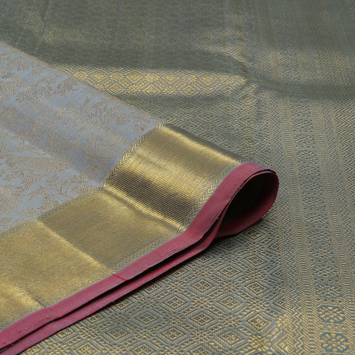 Hayagrivas Handloom Silver Grey Kanjivaram Silk Saree KBE1302J3-1