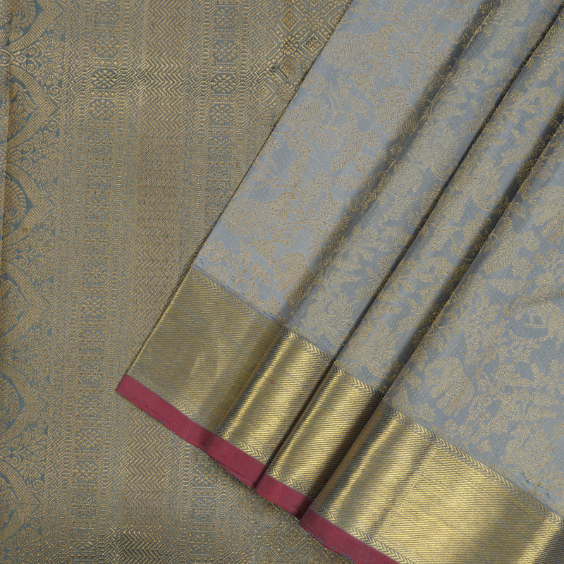 Hayagrivas Handloom Silver Grey Kanjivaram Silk Saree KBE1302J3-1