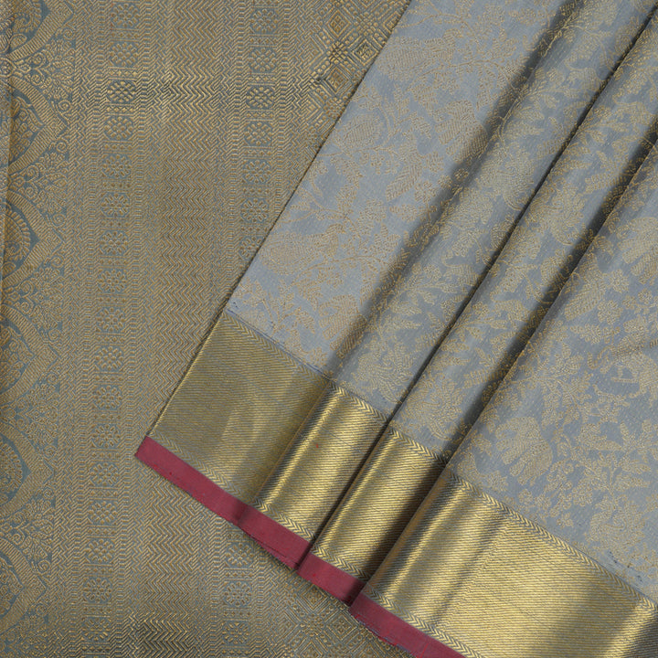 Hayagrivas Handloom Silver Grey Kanjivaram Silk Saree KBE1302J3-1