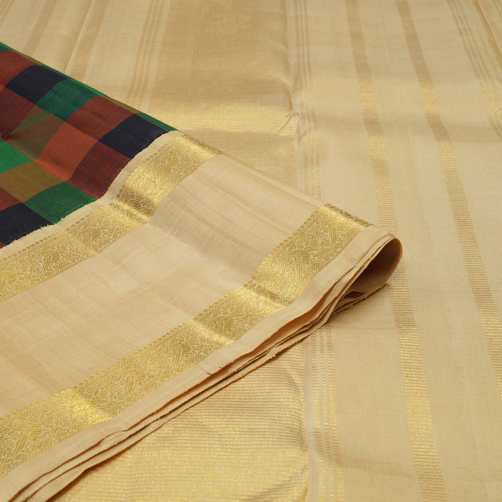 Hayagrivas Handloom Multicolour Checks Kanjivaram Silk Saree with Sandal Border KBE1304J6-1