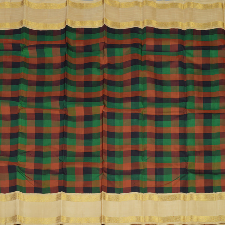 Hayagrivas Handloom Multicolour Checks Kanjivaram Silk Saree with Sandal Border KBE1304J6-1