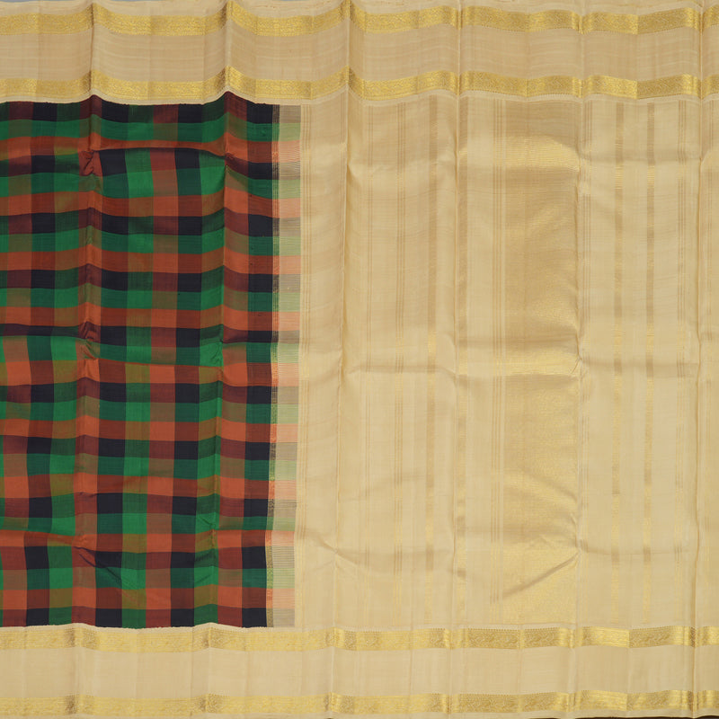 Hayagrivas Handloom Multicolour Checks Kanjivaram Silk Saree with Sandal Border KBE1304J6-1