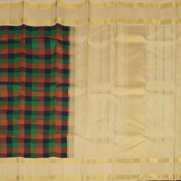 Hayagrivas Handloom Multicolour Checks Kanjivaram Silk Saree with Sandal Border KBE1304J6-1