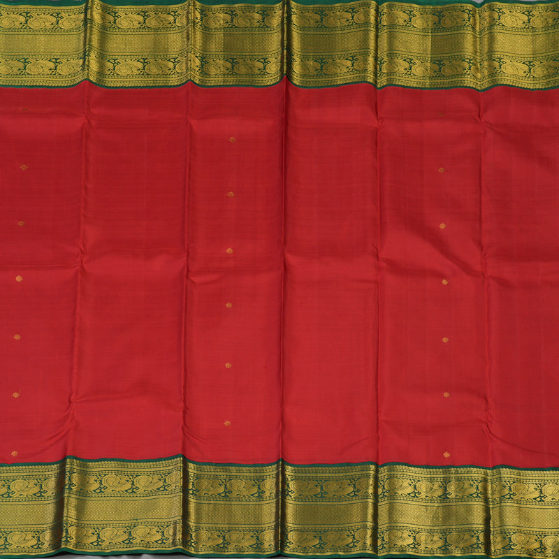Hayagrivas Handloom Red Kanjivaram Silk Saree with Bottle Green Border KBE1304J7-1